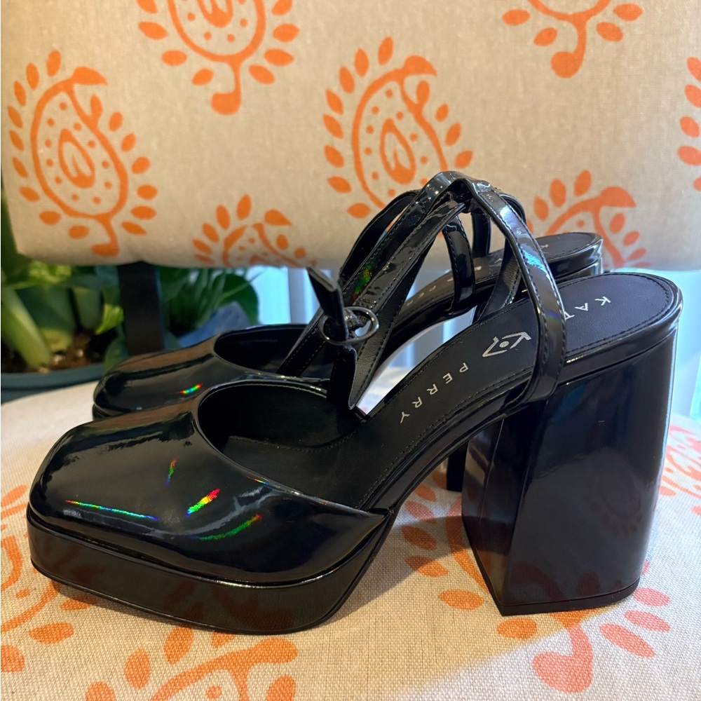 Katy Perry Collections Holographic Glossy Black Platform Sandals